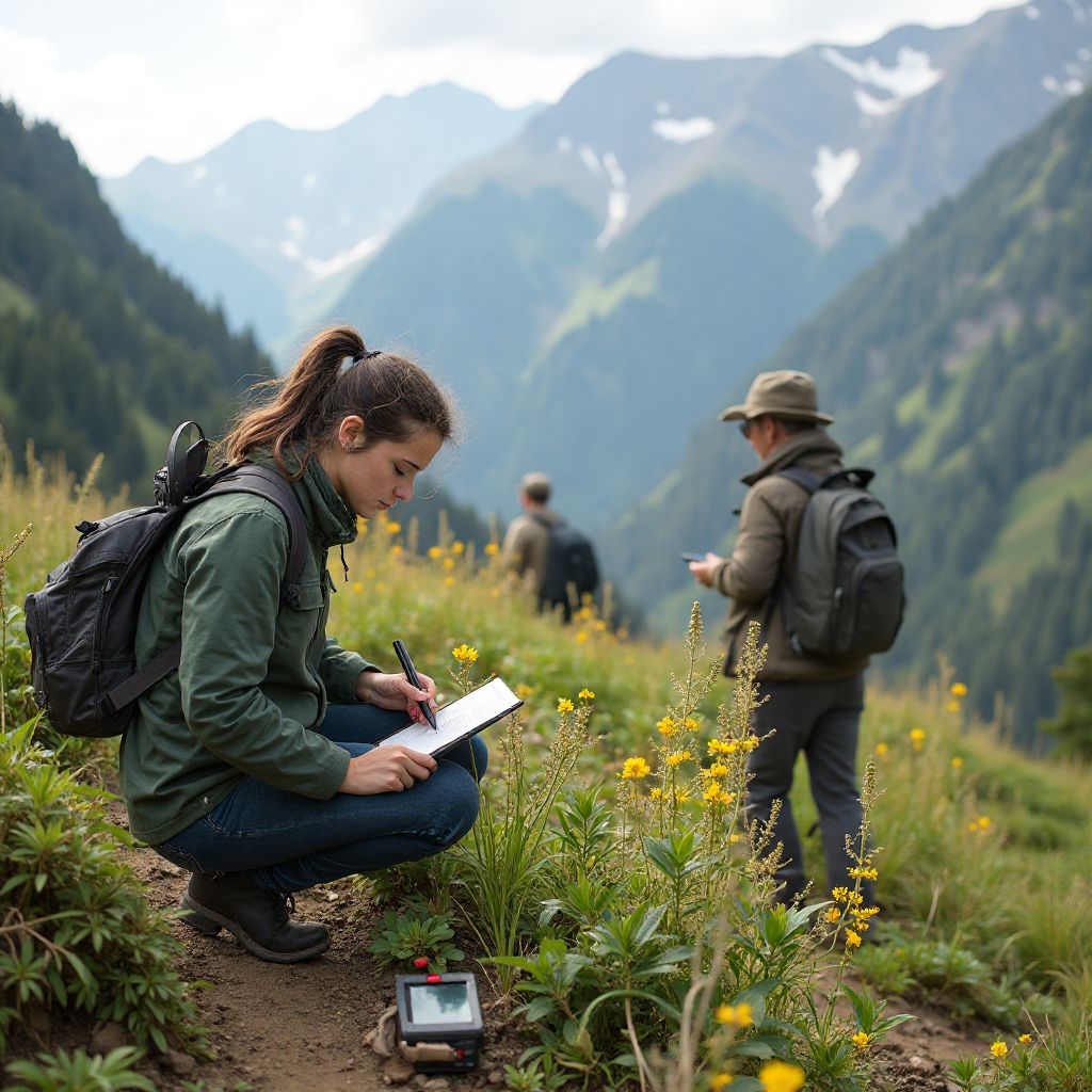 Researcher collecting samples in the field